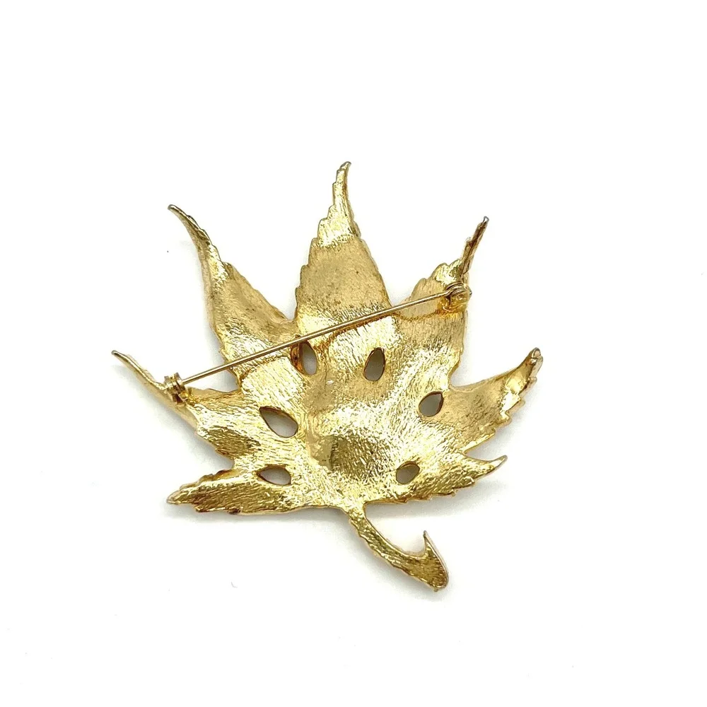 Rhinestone Leaf Brooch Pin Gold‎ Tone Statement Jewelry Missing Stones